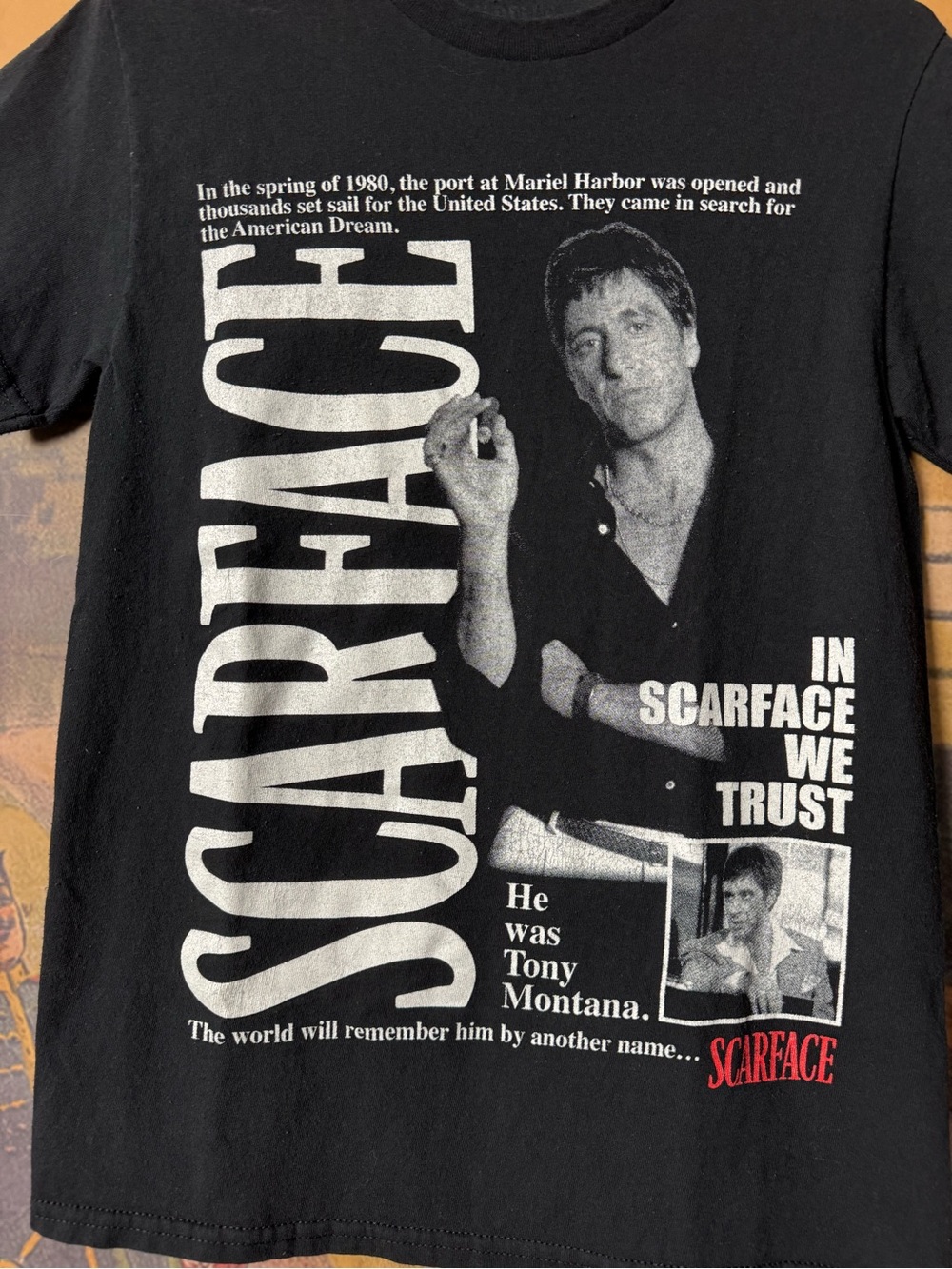Scarface Tony Montana 
Movie Promo Black Graphic T-Shirt